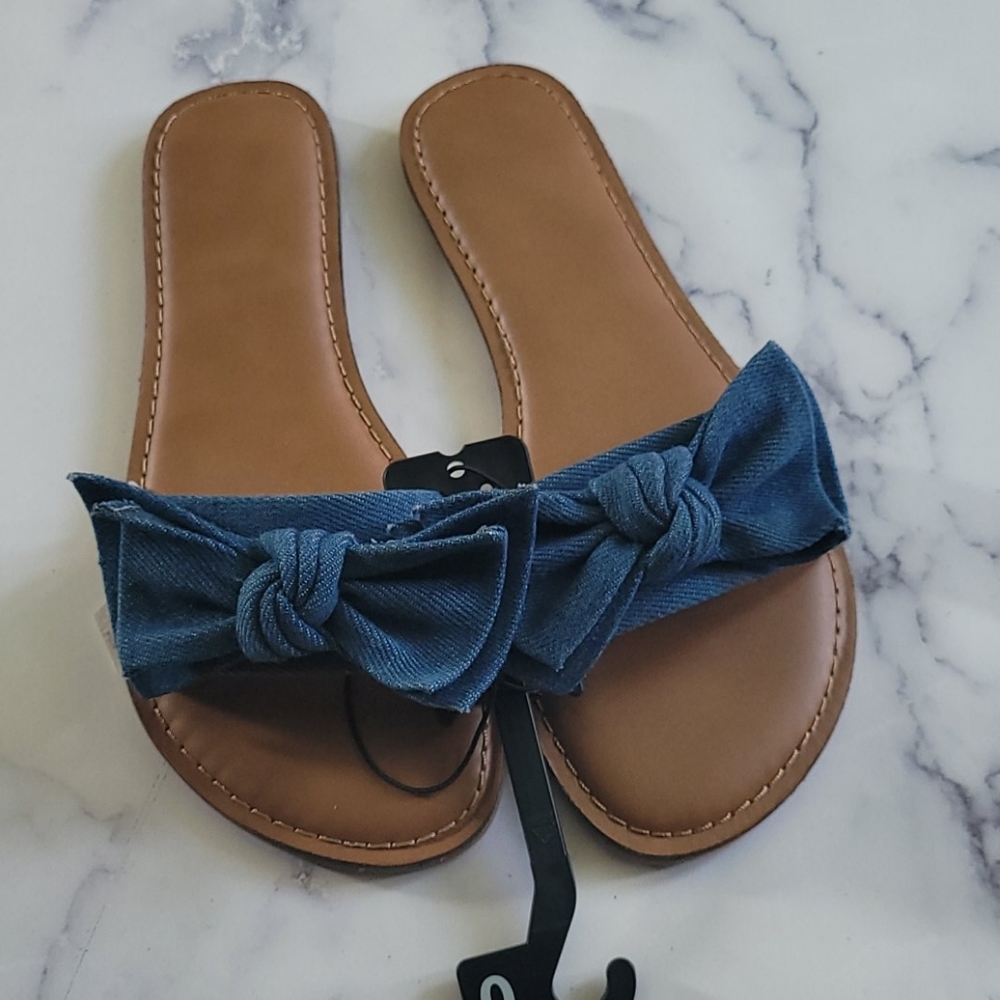 Denim Woman's Flat Bow Sandals